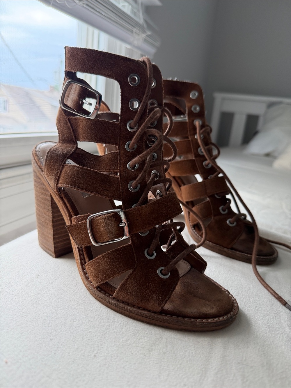 Steve Madden Brown Suede Lace-Up Gladiator Heels